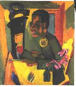 Ernst Ludwig Kirchner Selfportrait with easel oil painting on canvas